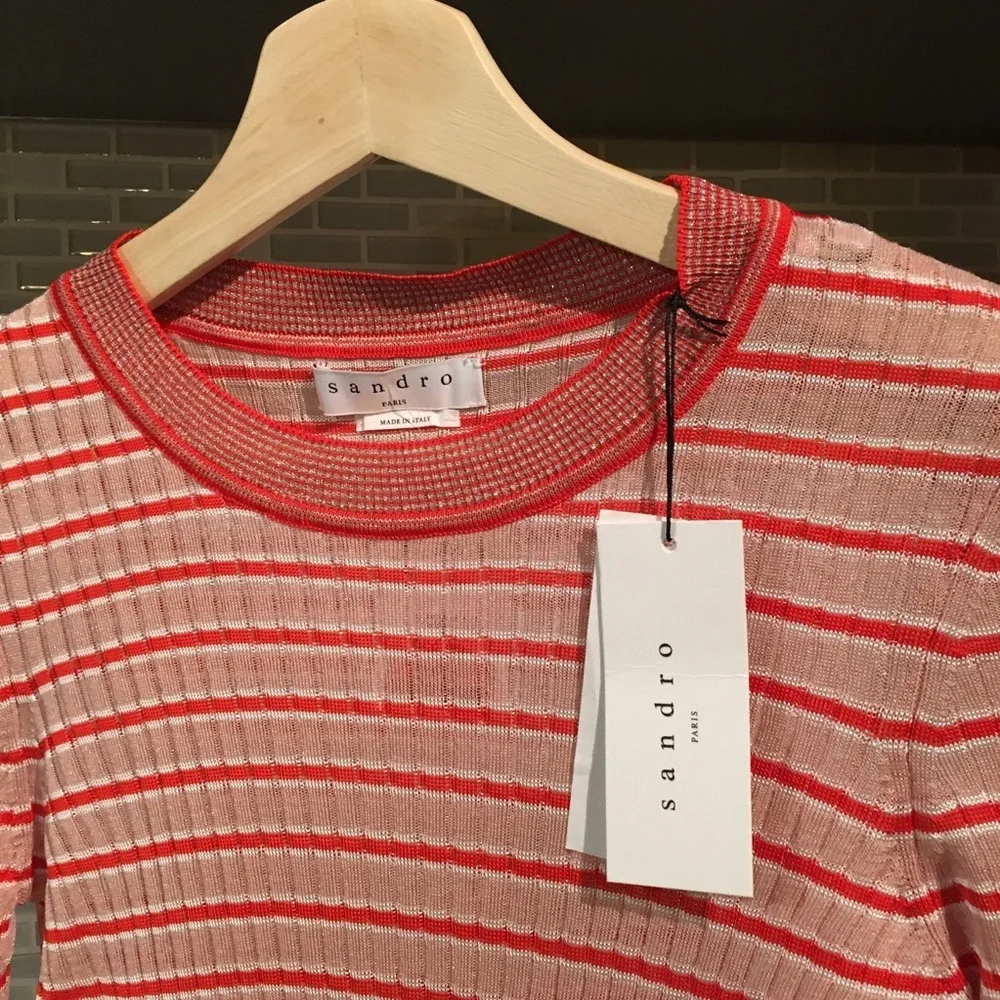 NWT Sandro Paris Ribbed Long Sleeve Striped Top - Picture 6 of 14